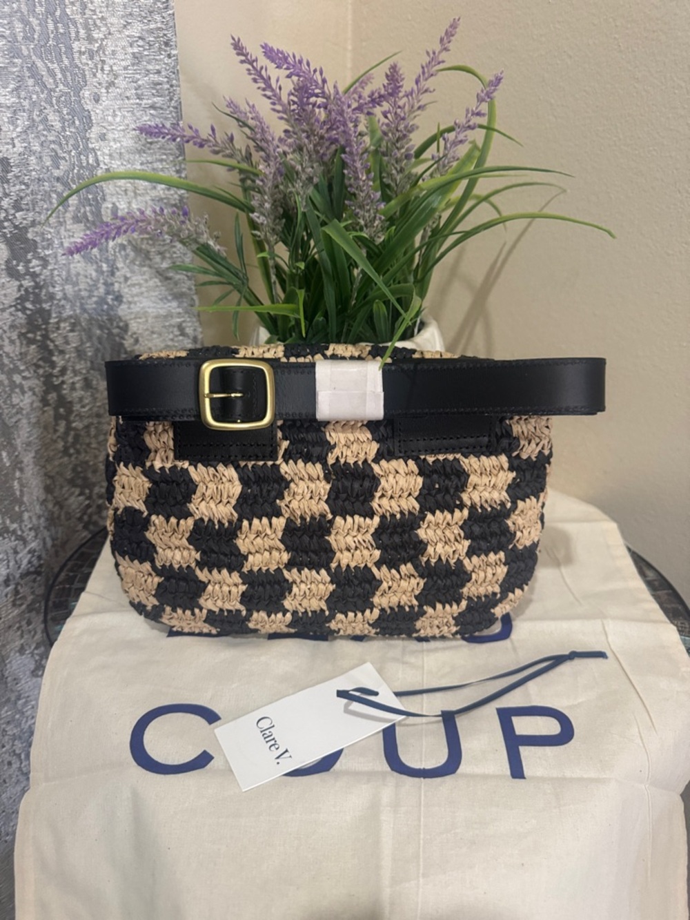 Clare V Checkerboard Woven Raffia Belt Bag - Picture 7 of 13